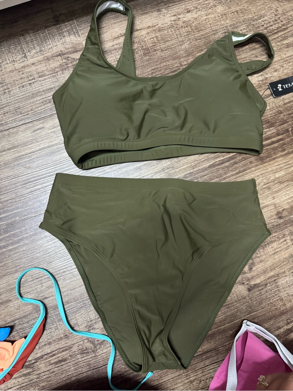 Amazon Olive Green High-Waist Bikini Set